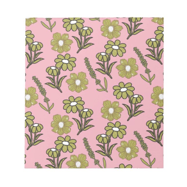 Grönt Rosa Retro Y2K Funky Hippie Flower Mönster Anteckningsblock (Framsida)