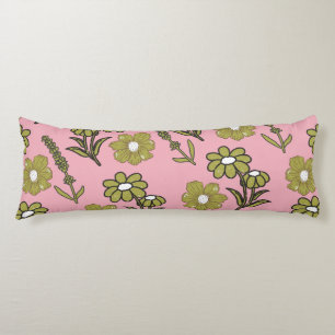 Grönt Rosa Retro Y2K Funky Hippie Flower Mönster Kroppskudde