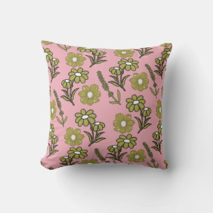 Grönt Rosa Retro Y2K Funky Hippie Flower Mönster Kudde