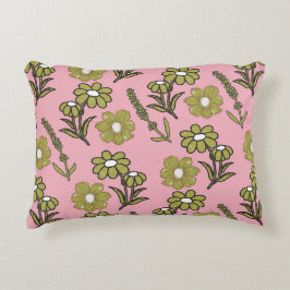 Grönt Rosa Retro Y2K Funky Hippie Flower Mönster Prydnadskudde