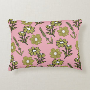 Grönt Rosa Retro Y2K Funky Hippie Flower Mönster Prydnadskudde
