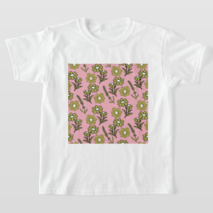 Grönt Rosa Retro Y2K Funky Hippie Flower Mönster T Shirt