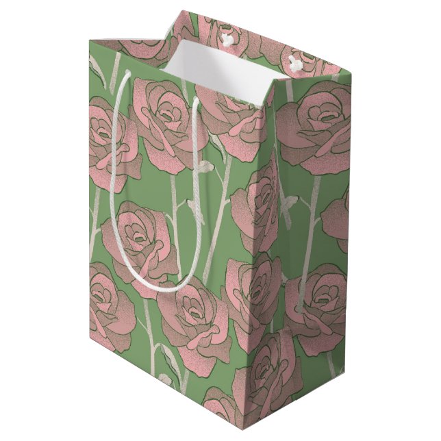 Grönt Rosa ros Retro Y2K 70 s Flower Mönster (Baksidan Vinklad)