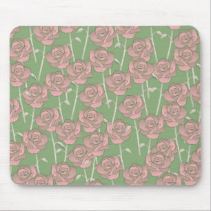 Grönt Rosa ros Retro Y2K 70 s Flower Mönster Musmatta