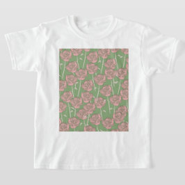 Grönt Rosa ros Retro Y2K 70 s Flower Mönster T Shirt