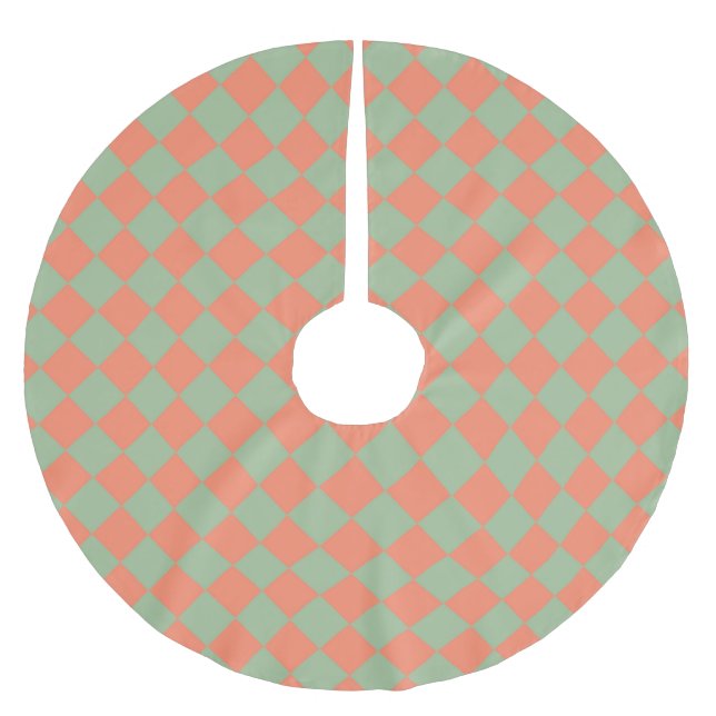 Grönt rosa rutigt diamantmönster julgransmatta borstad polyester (Framsidan)