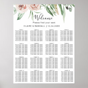 Grönt Rosa  sittplatsplan för Blommigt Bröllop Poster