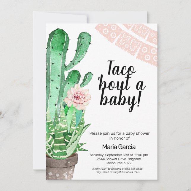 Grönt Rosa Taco Bout A Baby babyduschinbjudan Inbjudningar (Framsida)