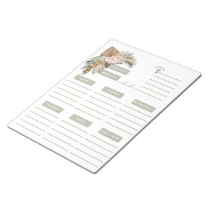 Grönt Rosa Tan Blommigt Boho Weekly Planner Pages Anteckningsblock