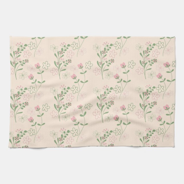 Grönt Rosa Tropical Blommigt Botanical Vår Sommar Kökshandduk (Horisontell)