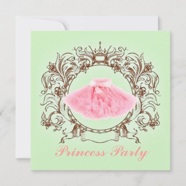 Grönt Rosa Tutu Princess Födelsedagsfest inbjudan (Framsida)