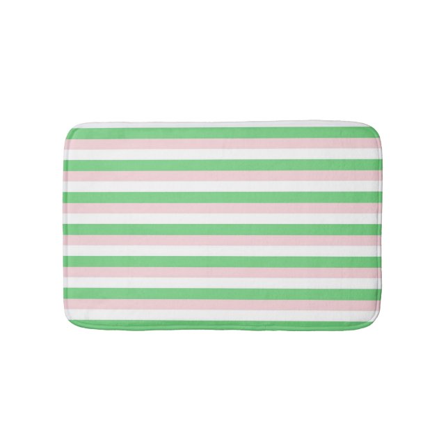 Grönt Rosa Vågrät Rand Mönster Badrumsmatta (Framsidan)