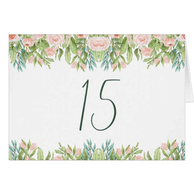 Grönt rosa vit bröllop Tabletop-skylt Hälsningskort (Framsidan Horizontal)