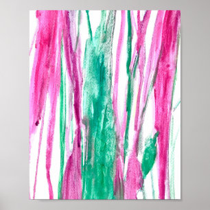 Grönt Rosa Watercolor Art Minimalist Linjer Coola Poster