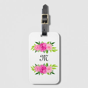 GRÖNT ROSA WHITE BLOMMIGT INITIAL BAGAGEBRICKA
