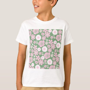 Grönt Rosa White Retro Y2K 70 s Flower Mönster T Shirt