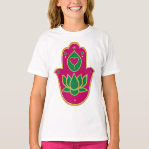 Grönt & rosor för HennaHamsa lotusblomma T-shirt