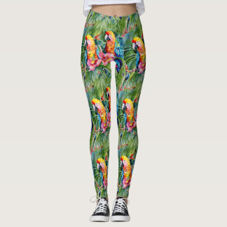 Grönt, rött, blå morötter och tropiska blommor leggings