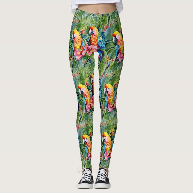 Grönt, rött, blå morötter och tropiska blommor leggings (Framsida)