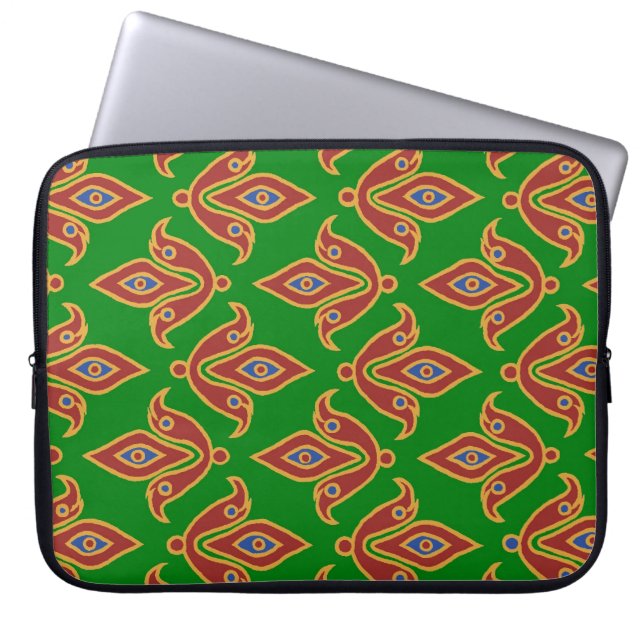 Grönt, rött, Fleur-de-lys 15-tums Laptop sleeve (Framsidan)
