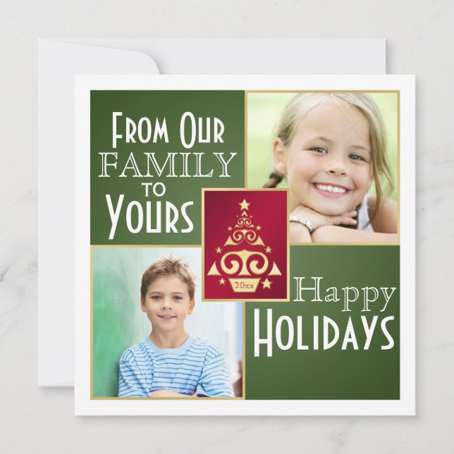 Grönt, rött, Guld Julgran-julkort Julkort (Framsida)