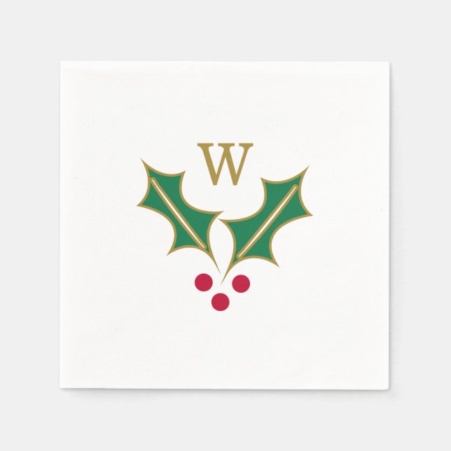 Grönt Rött Jullyrber Jul Monogram Pappersservett (Framsidan)