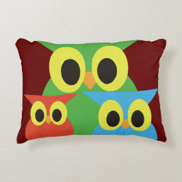 Grönt, rött och blått Uggla Prydnadskudde