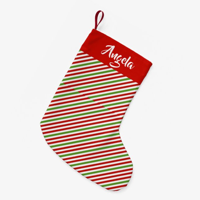 Grönt, rött och vitt rand liten julstrumpa (Framsidan (Hängande))