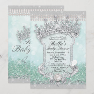 Grönt Royal Bling Glitter Baby Shower-inbjudningar Inbjudningar