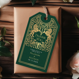 Grönt Royal Lejon Medieval Sword Bröllop Tack Presentetikett