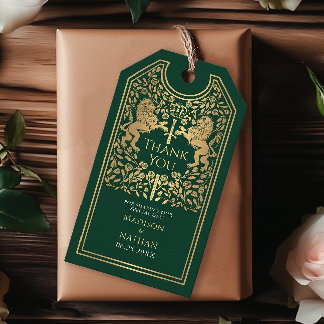 Grönt Royal Lejon Medieval Sword Bröllop Tack Presentetikett (Skapare uppladdad)