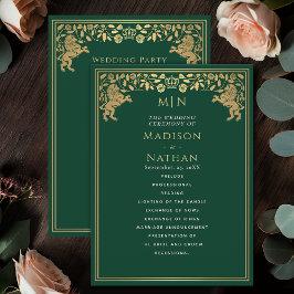 Grönt Royal Lejont medeltida ord Bröllopsprogram Program