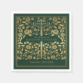 Grönt Royal Medieval Guld Sword Bröllop Pappersservett