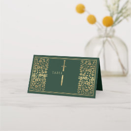 Grönt Royal Medieval Sword Bröllop Place Card Placeringskort
