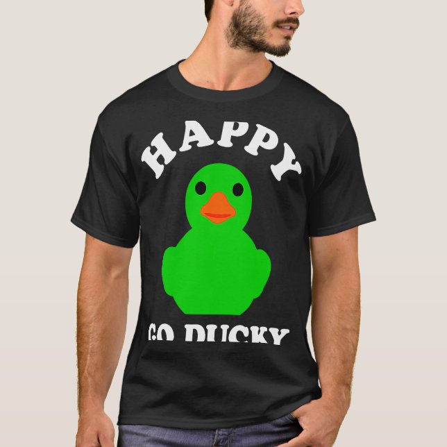 Grönt Rubber Anka Lycklig Go Ducky Pun St Patricks T Shirt (Framsida)