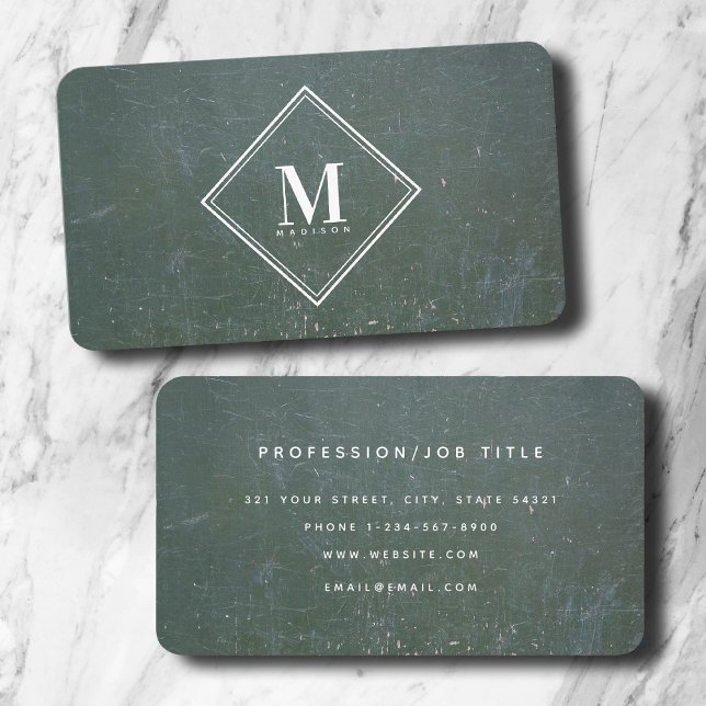 Grönt Rust Metallic Struktur Monogram Initial Visitkort (Green Rust Metallic Texture Monogram Initial Business Card)