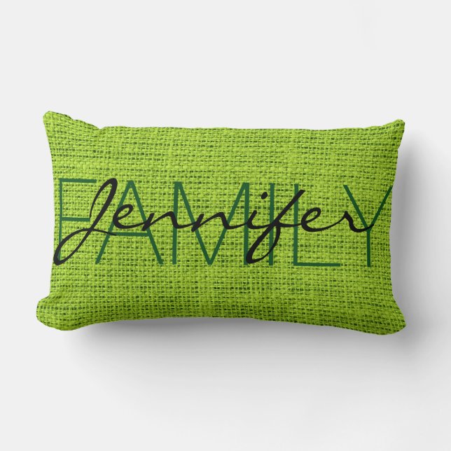 Grönt Rustic Burlap Monogram Lumbarkudde (Framsida)