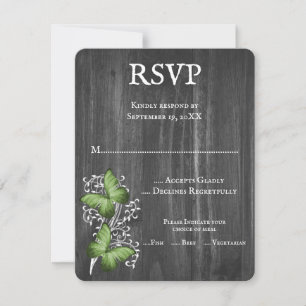 Grönt Rustic Butterfly Bröllop OSA Card Kort
