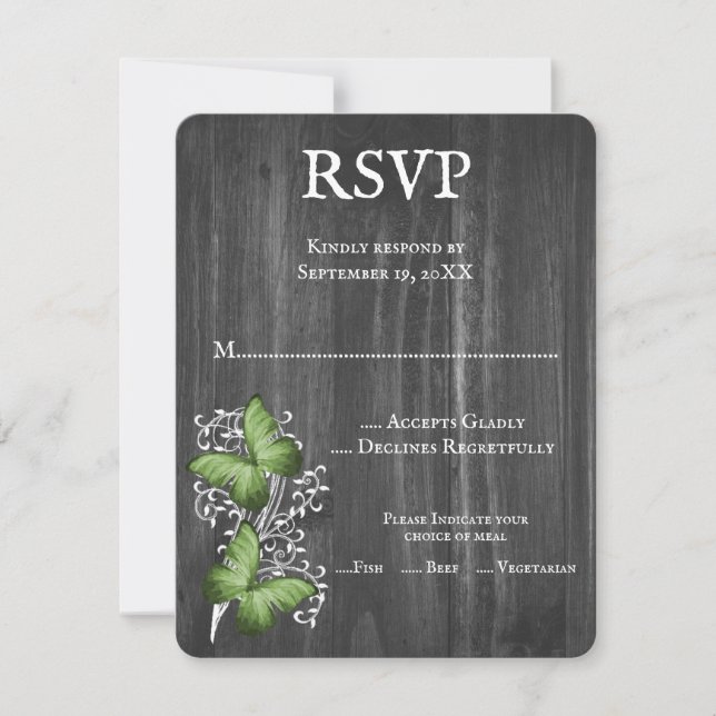 Grönt Rustic Butterfly Bröllop OSA Card Kort (Framsida)