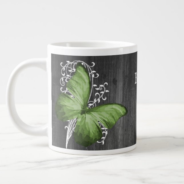 Grönt Rustic Butterfly Personlig Jumbo Mugg (Vänster)
