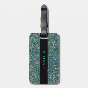 Grönt Rustic Colorful Ornate Retro Paisley Bagagebricka