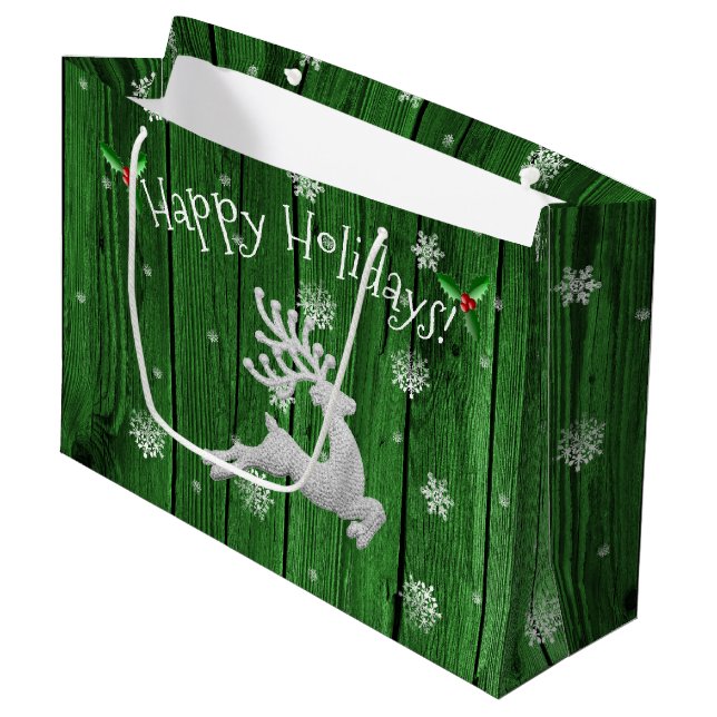 Grönt Rustic jul Reindeer Gift Bag (Framsidan Vinklad)