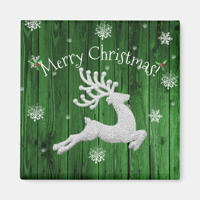 Grönt Rustic jul Reindeer Magnet (Framsidan)