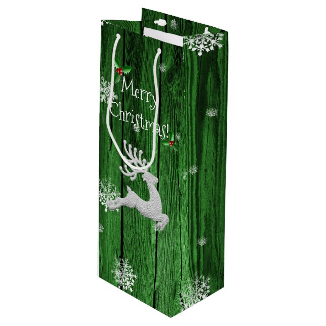 Grönt Rustic jul Reindeer Vin Gift Bag (Framsidan Vinklad)