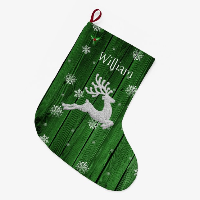Grönt Rustic julrenar Stocking Stor Julstrumpa (Framsidan (Hängande))