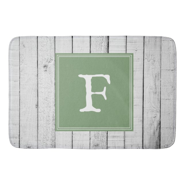 Grönt Rustic Monogram Bath Mat Badrumsmatta (Framsidan)