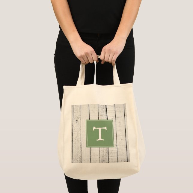 Grönt Rustic Monogram Tote Bag Tygkasse (Framsida (produkt))