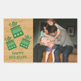 Grönt Rustic Presenter Helgdag Photo Stickers Rektangulärt Klistermärke