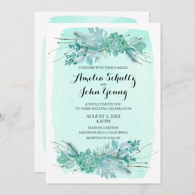 Grönt Rustic Winter Wedding 5x7-inbjudan Inbjudningar (Fram/baksida)