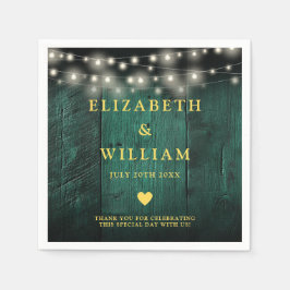 Grönt Rustic Wood Boho Barn String Ljus Bröllop Pappersservett